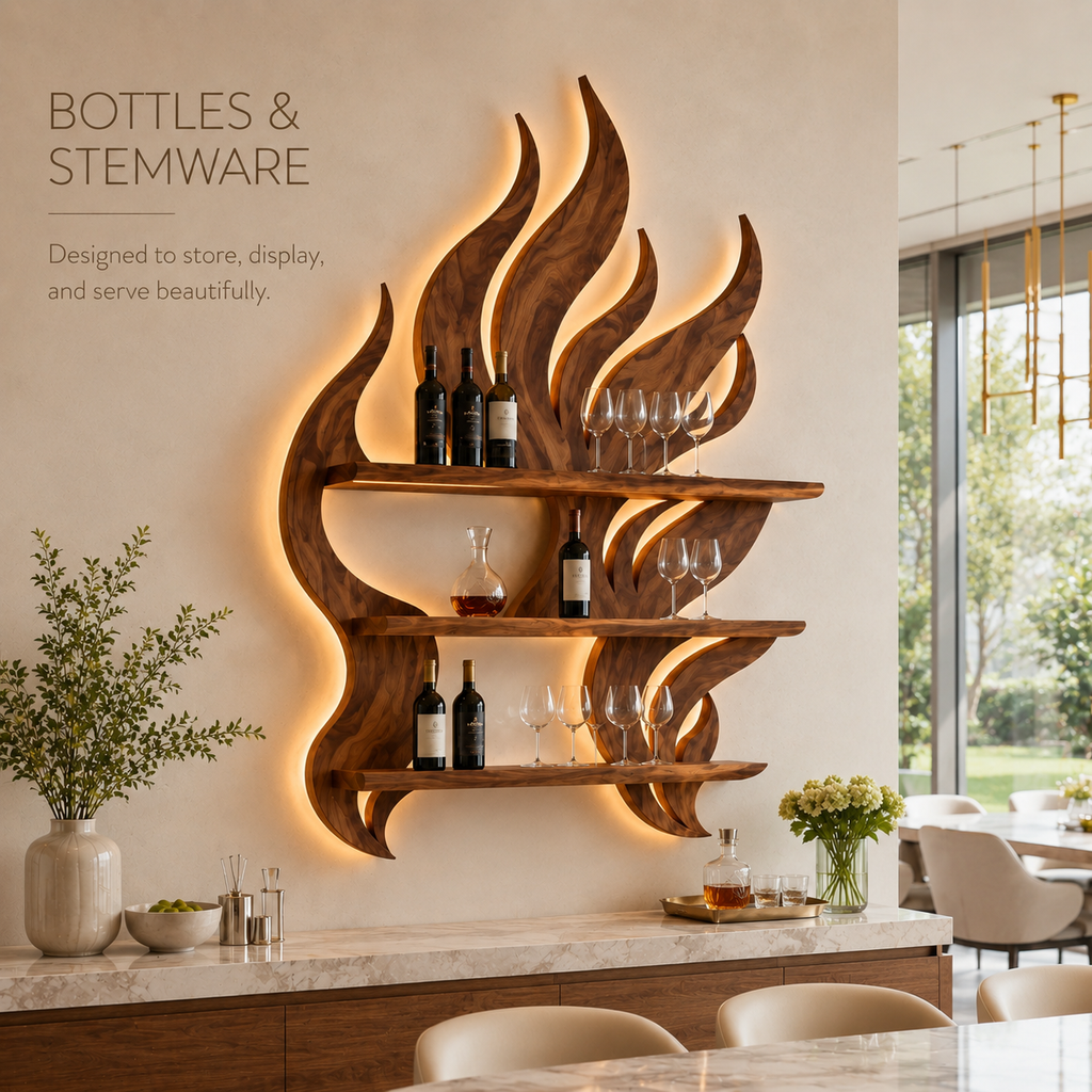Solid Wood Wall Wine Rack with Glass Holder - Cellular - product image 07