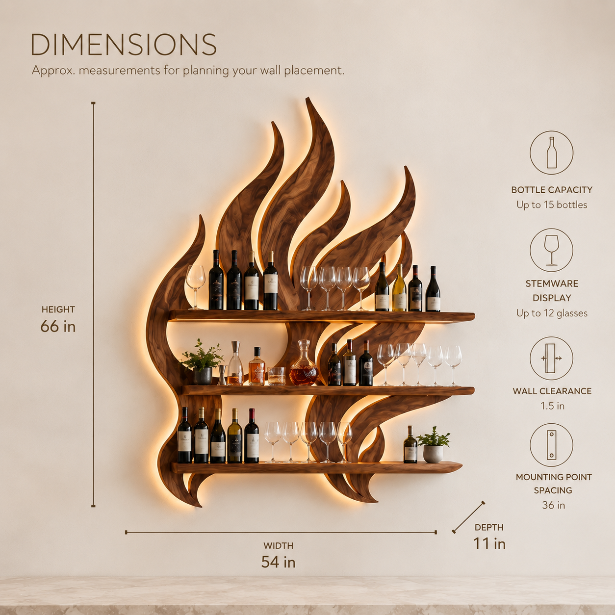 Solid Wood Wall Wine Rack with Glass Holder - Cellular - product image 08