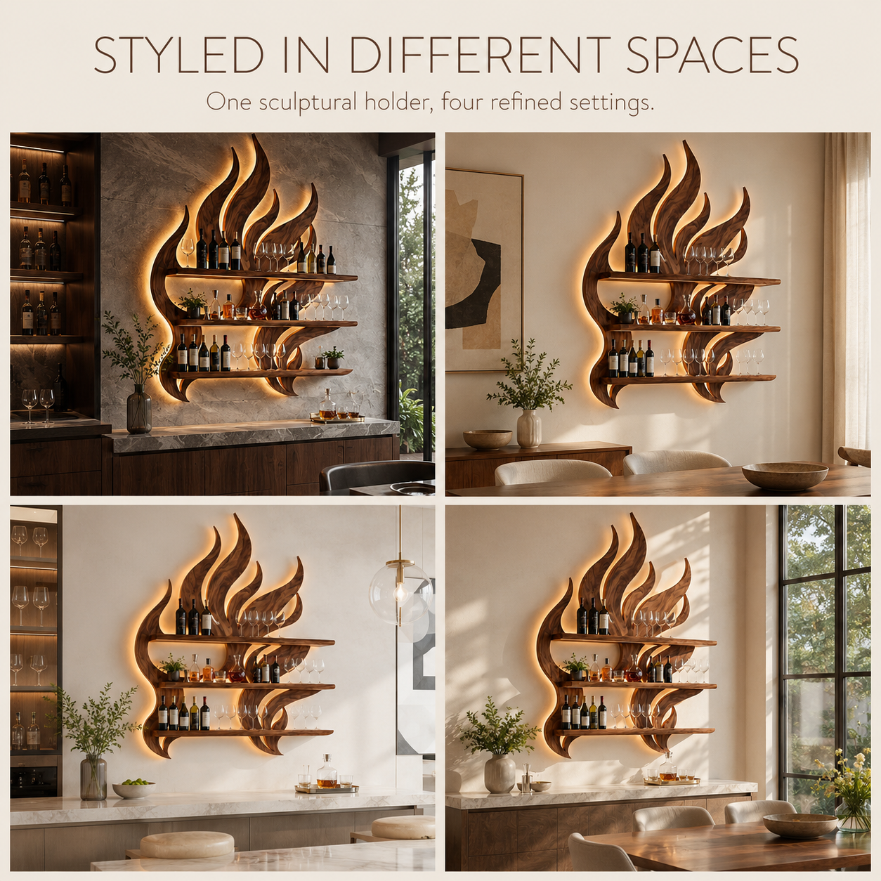 Solid Wood Wall Wine Rack with Glass Holder - Cellular - product image 10