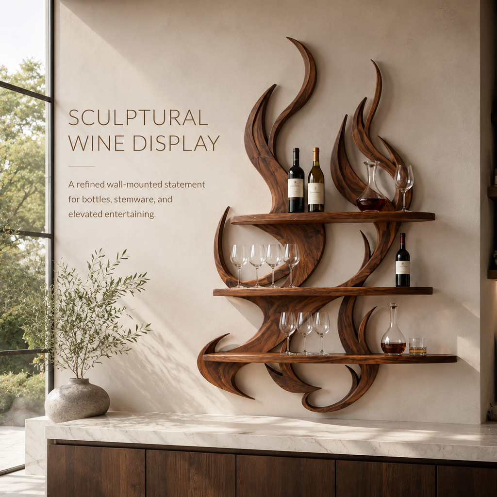 Solid Wood Wall Wine Rack with Glass Holder - Branch Form - product image 02