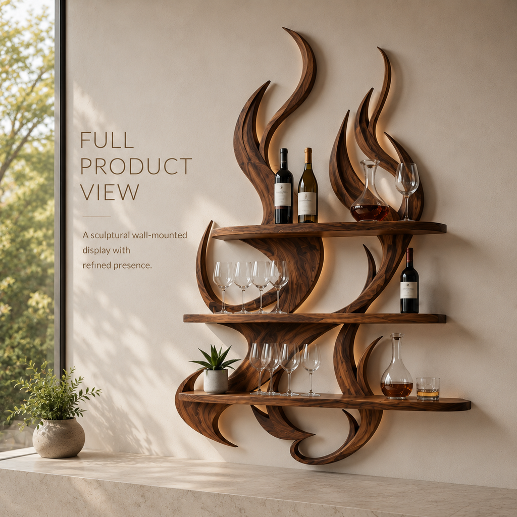 Solid Wood Wall Wine Rack with Glass Holder - Branch Form - product image 03