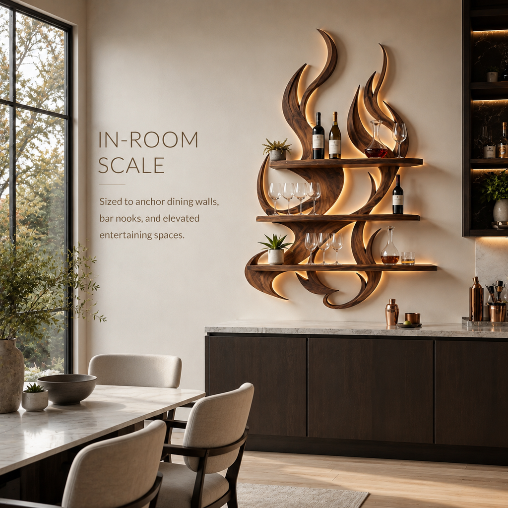 Solid Wood Wall Wine Rack with Glass Holder - Branch Form - product image 04