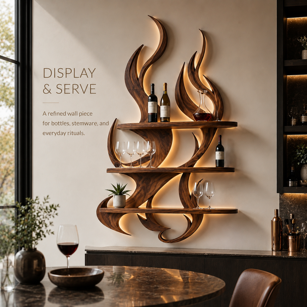 Solid Wood Wall Wine Rack with Glass Holder - Branch Form - product image 07