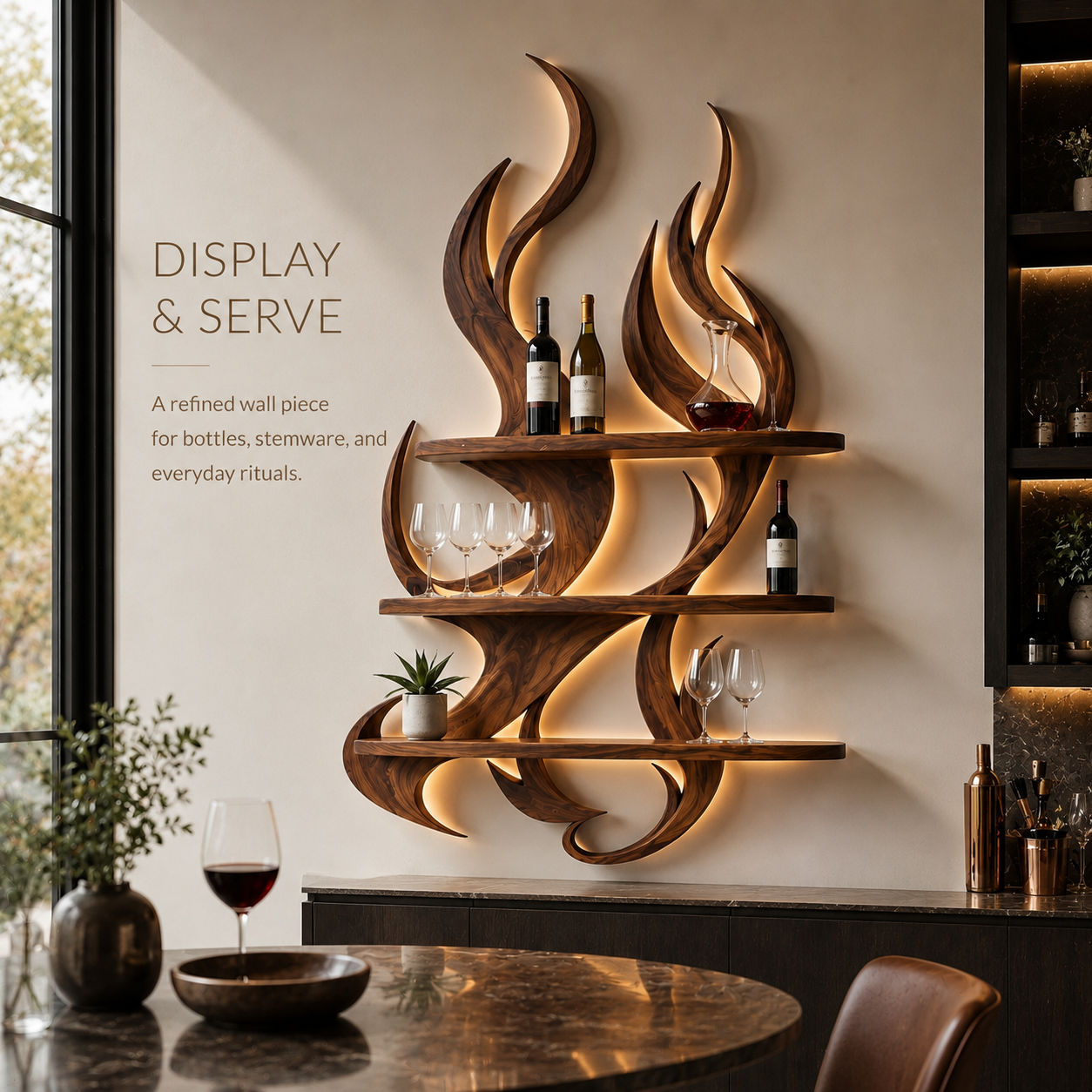 Solid Wood Wall Wine Rack with Glass Holder - Branch Form - product image 07