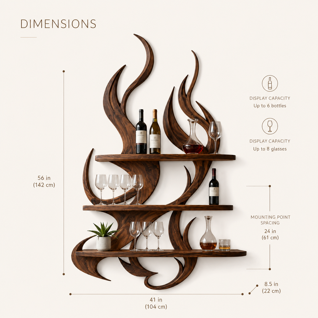 Solid Wood Wall Wine Rack with Glass Holder - Branch Form - product image 08