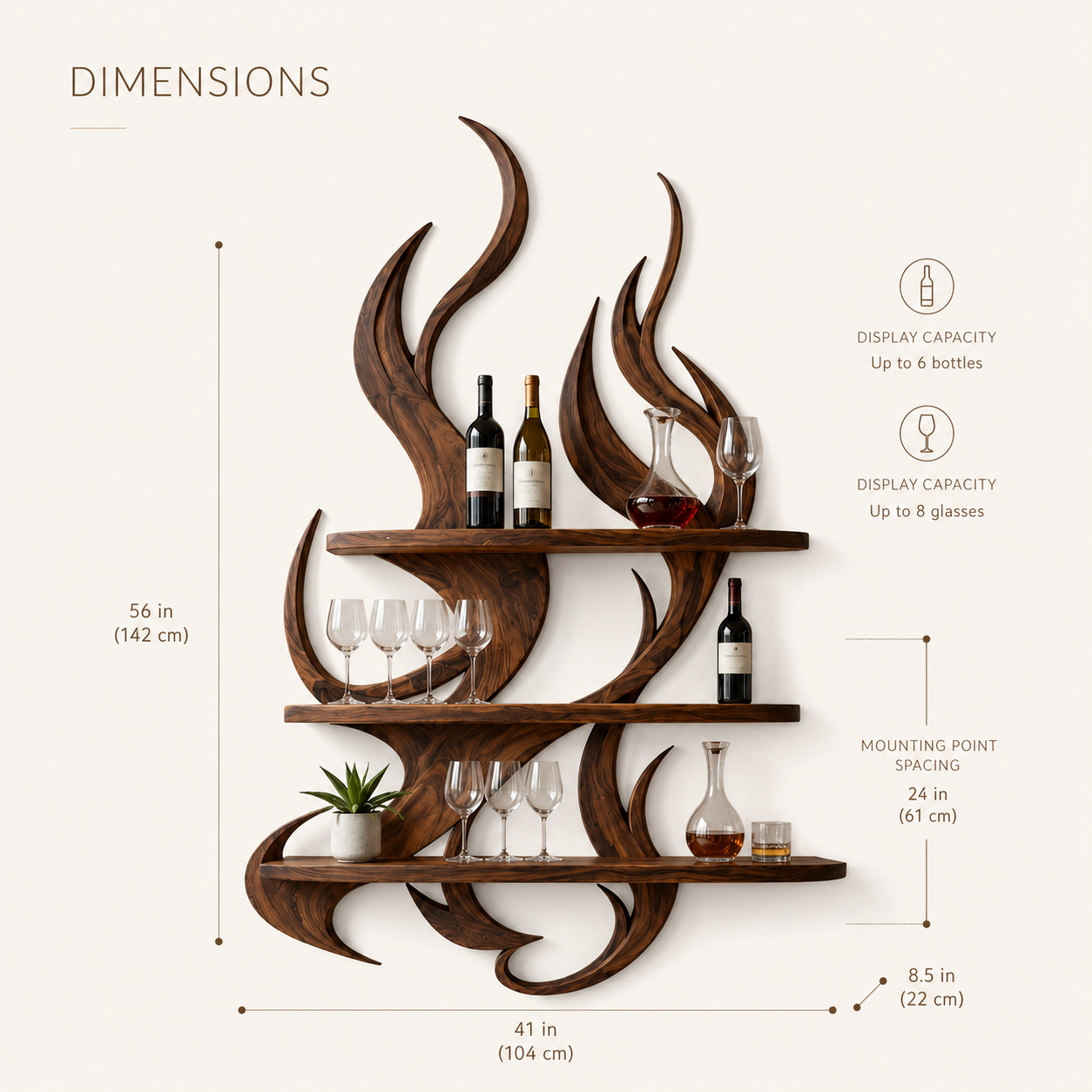 Solid Wood Wall Wine Rack with Glass Holder - Branch Form - product image 08