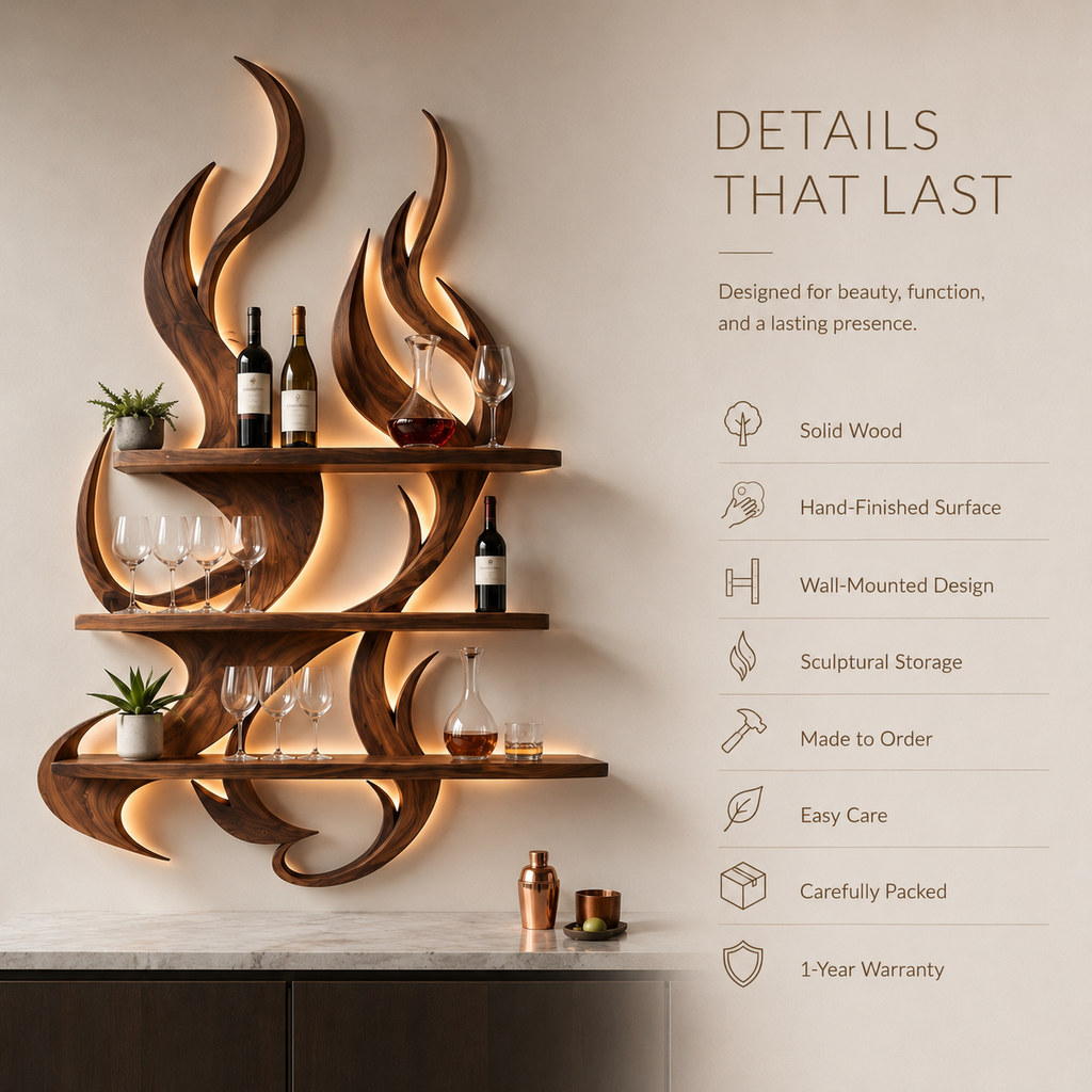 Solid Wood Wall Wine Rack with Glass Holder - Branch Form - product image 09