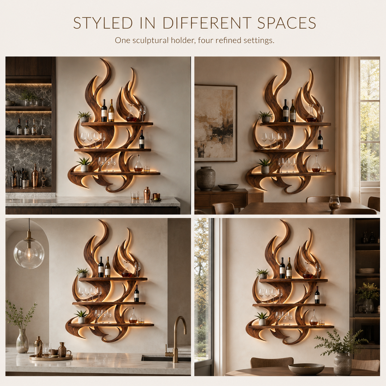 Solid Wood Wall Wine Rack with Glass Holder - Branch Form - product image 10