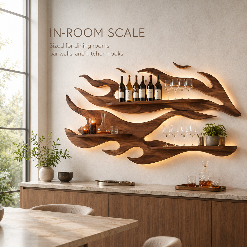 Solid Wood Wall Wine Rack with Glass Holder - Arched - product image 04