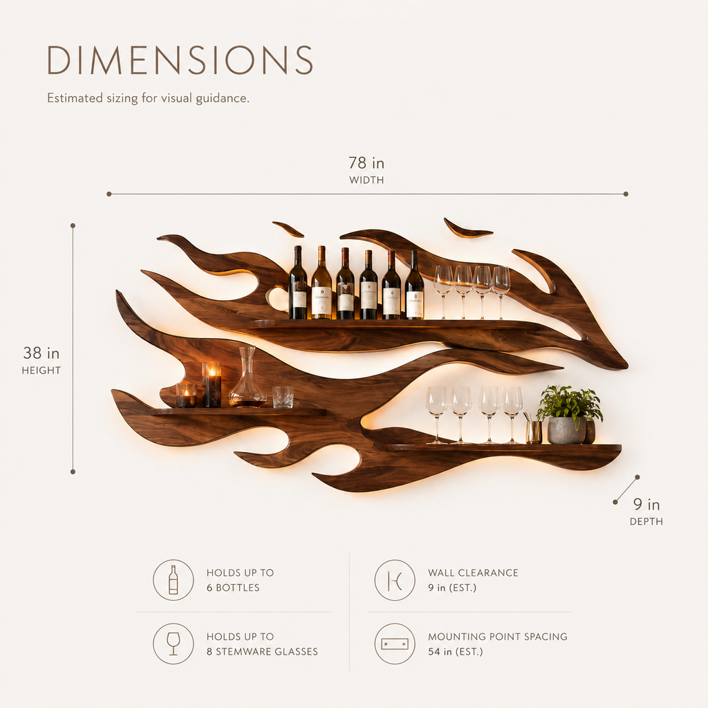 Solid Wood Wall Wine Rack with Glass Holder - Arched - product image 08