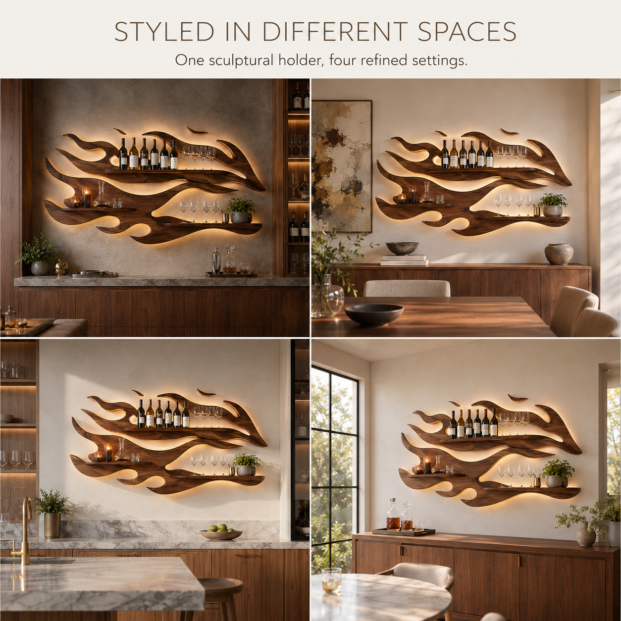 Solid Wood Wall Wine Rack with Glass Holder - Arched - product image 10