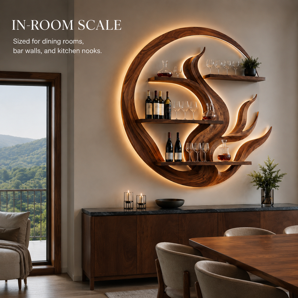 Solid Wood Wall Wine Rack with Glass Holder - Crescent - product image 04