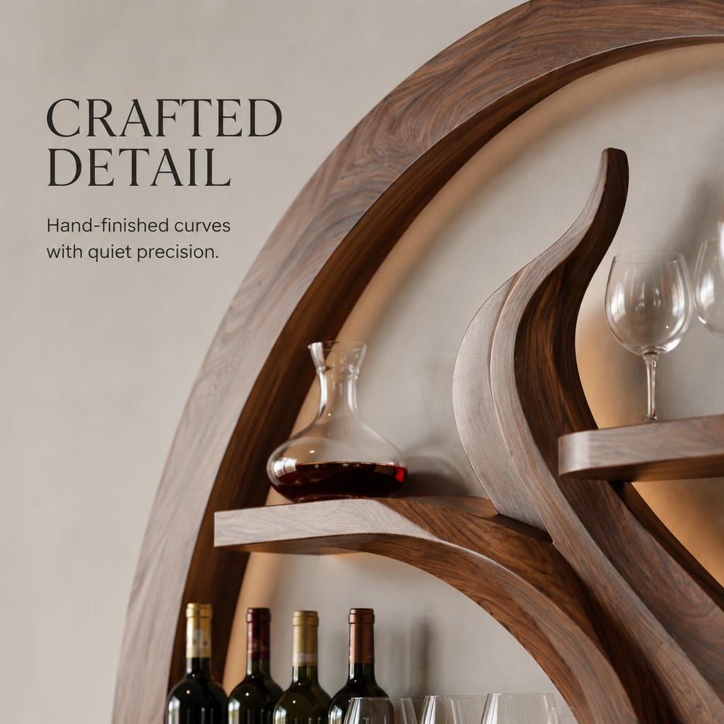 Solid Wood Wall Wine Rack with Glass Holder - Crescent - product image 06