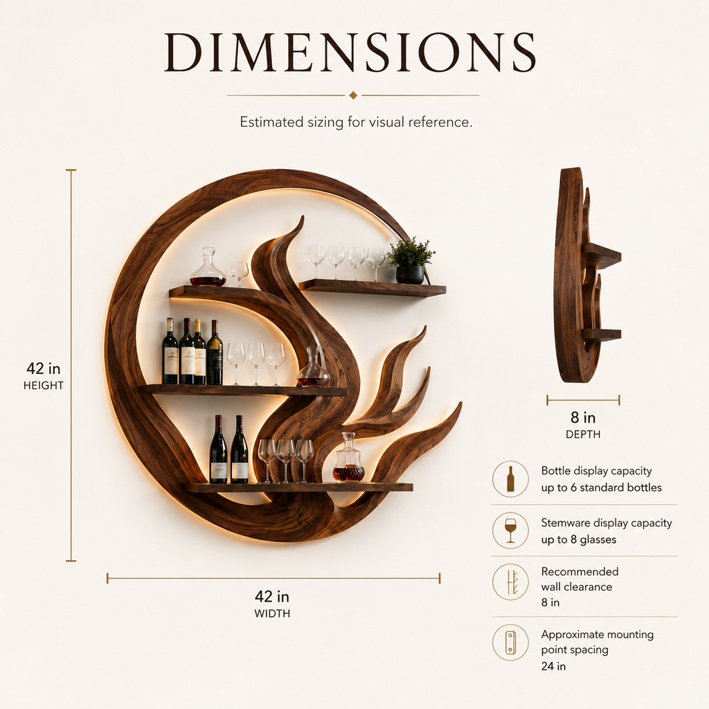 Solid Wood Wall Wine Rack with Glass Holder - Crescent - product image 08