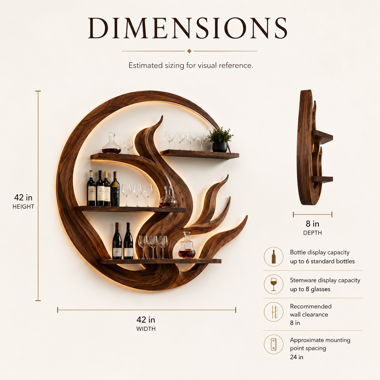 Solid Wood Wall Wine Rack with Glass Holder - Crescent - product image 08