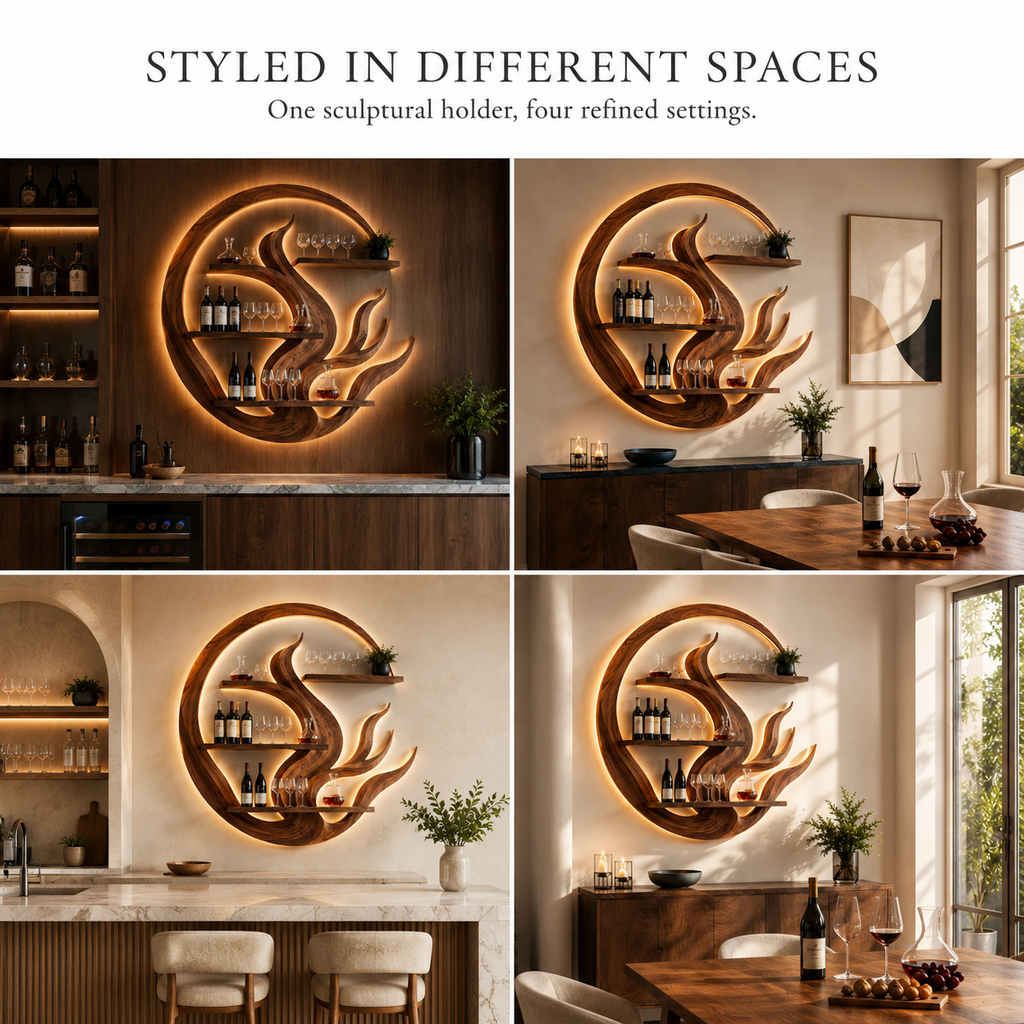 Solid Wood Wall Wine Rack with Glass Holder - Crescent - product image 11