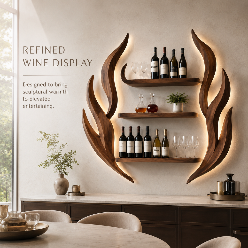 Solid Wood Wall Wine Rack with Glass Holder - Gallery Rail - product image 02