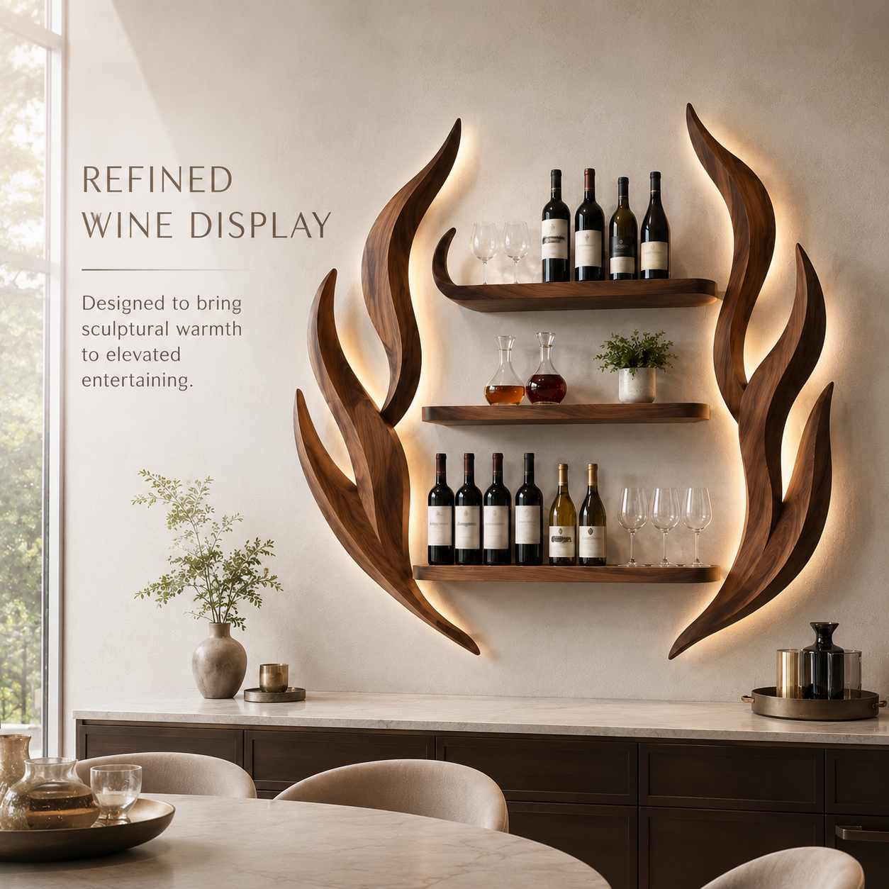 Solid Wood Wall Wine Rack with Glass Holder - Gallery Rail - product image 02