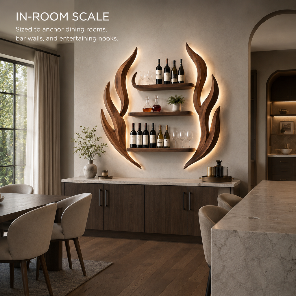 Solid Wood Wall Wine Rack with Glass Holder - Gallery Rail - product image 04