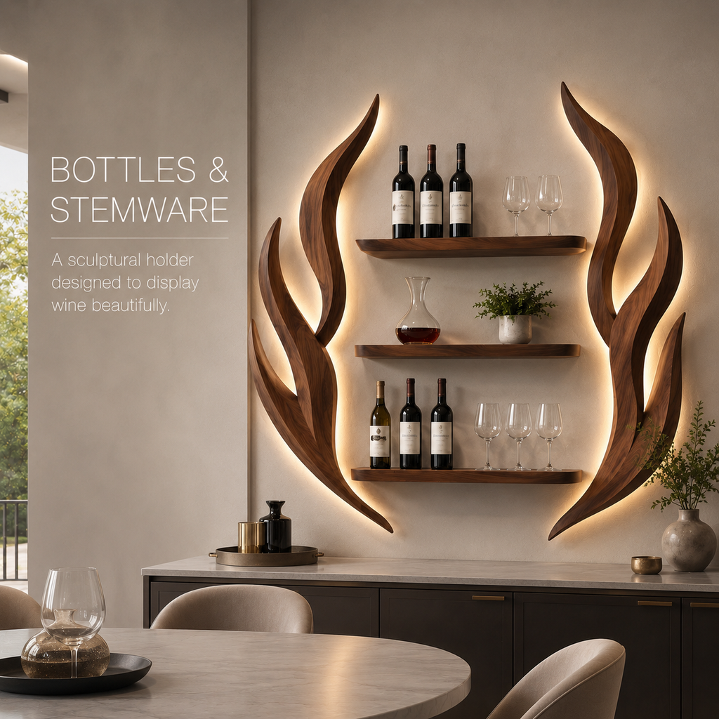 Solid Wood Wall Wine Rack with Glass Holder - Gallery Rail - product image 07