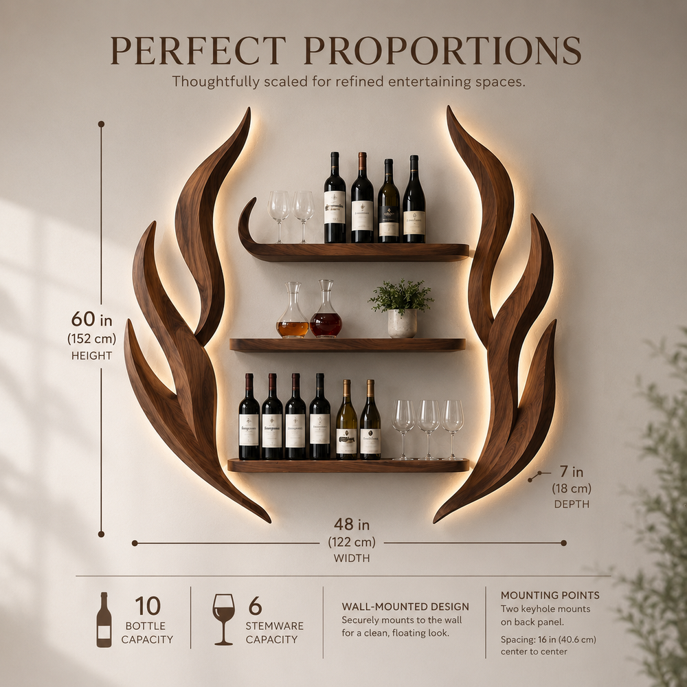 Solid Wood Wall Wine Rack with Glass Holder - Gallery Rail - product image 08