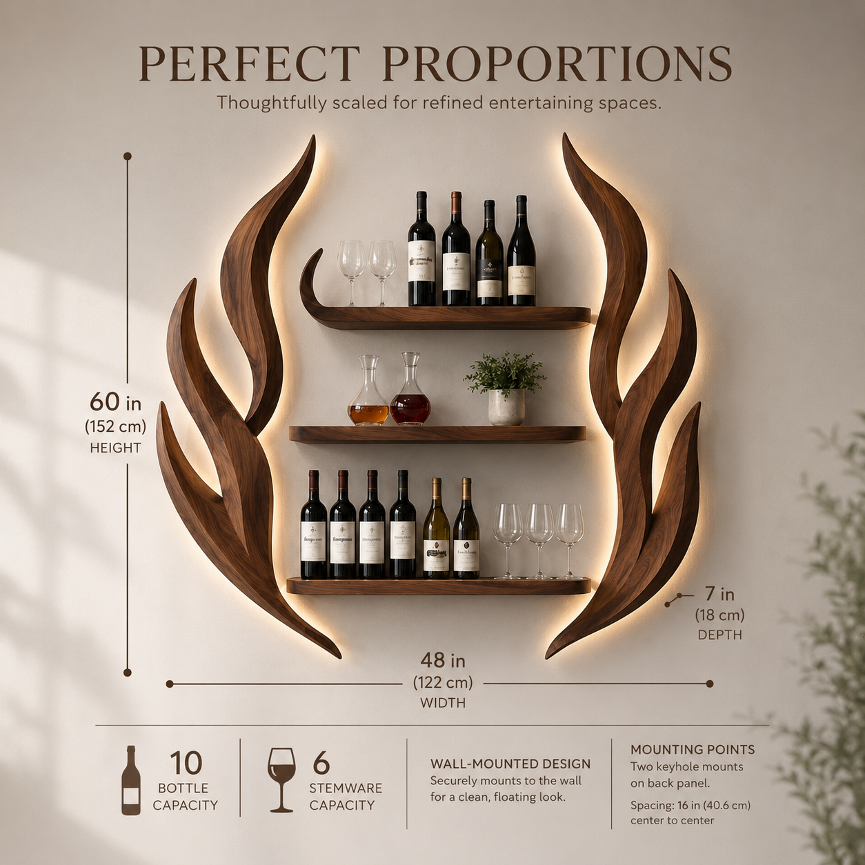 Solid Wood Wall Wine Rack with Glass Holder - Gallery Rail - product image 08