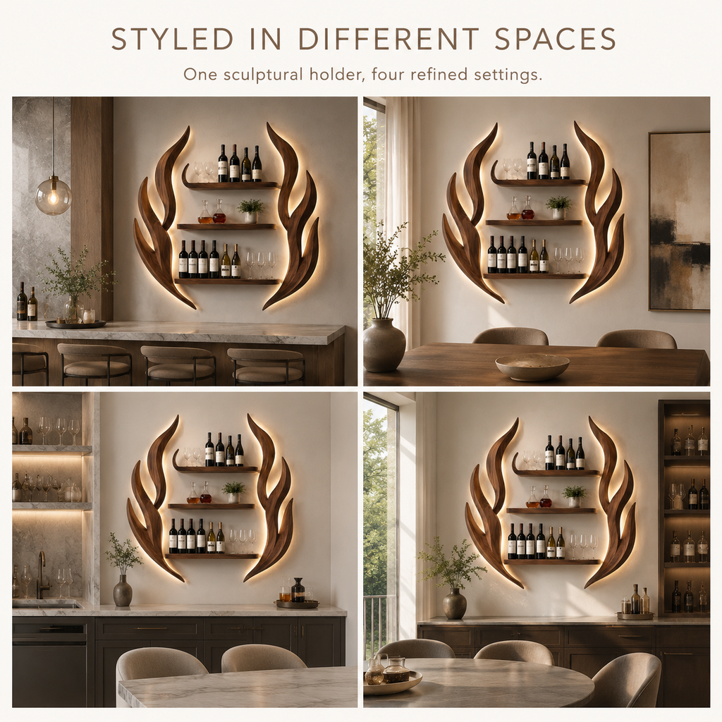 Solid Wood Wall Wine Rack with Glass Holder - Gallery Rail - product image 10