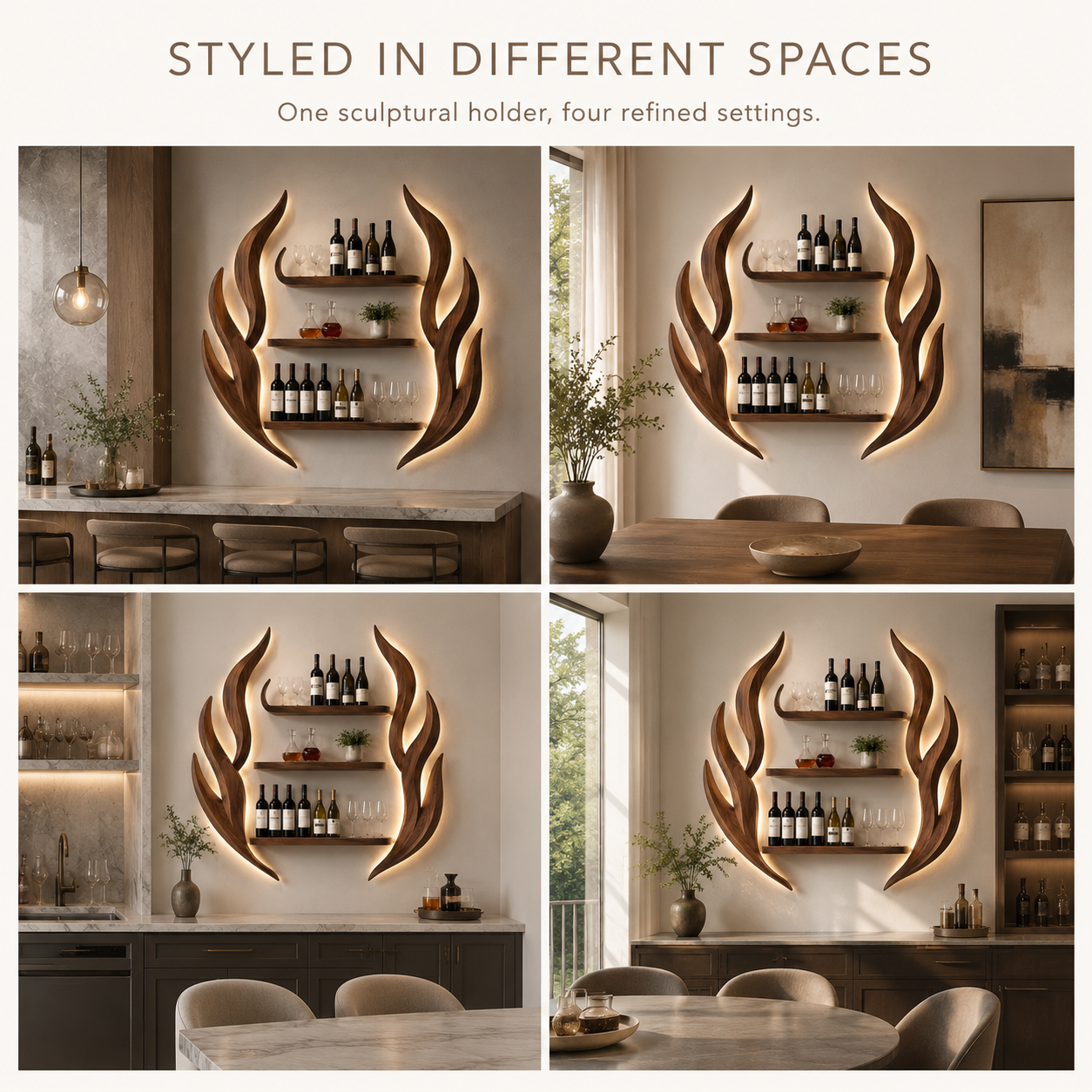 Solid Wood Wall Wine Rack with Glass Holder - Gallery Rail - product image 10