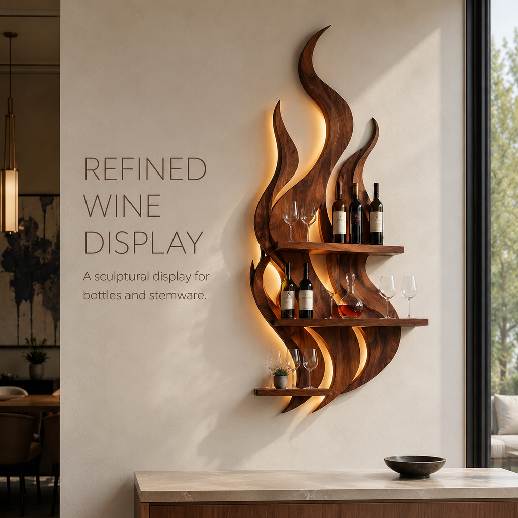 Solid Wood Wall Wine Rack with Glass Holder - Live Edge - product image 02