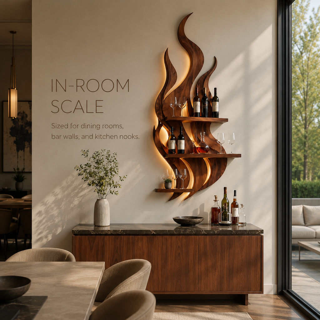 Solid Wood Wall Wine Rack with Glass Holder - Live Edge - product image 04