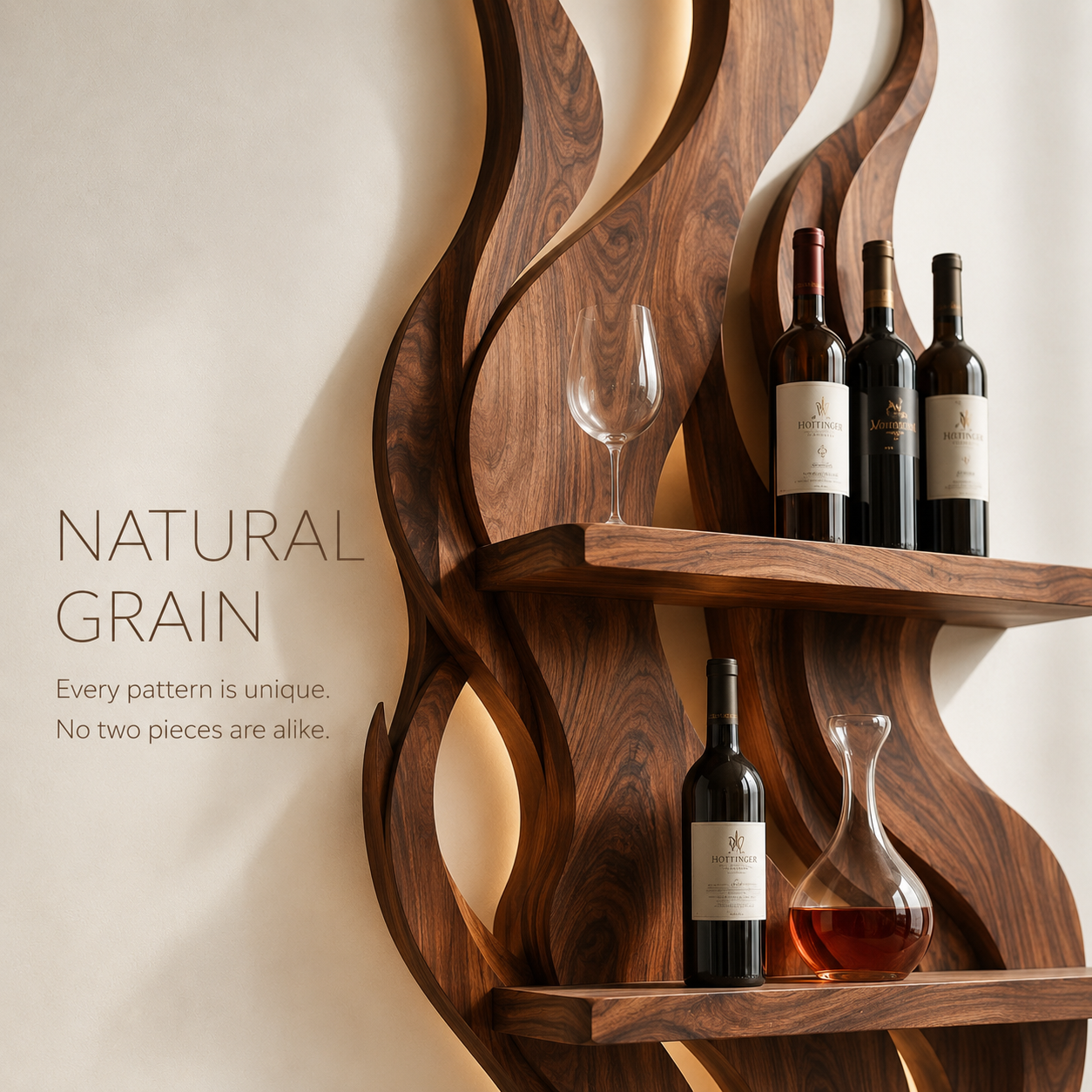 Solid Wood Wall Wine Rack with Glass Holder - Live Edge - product image 05