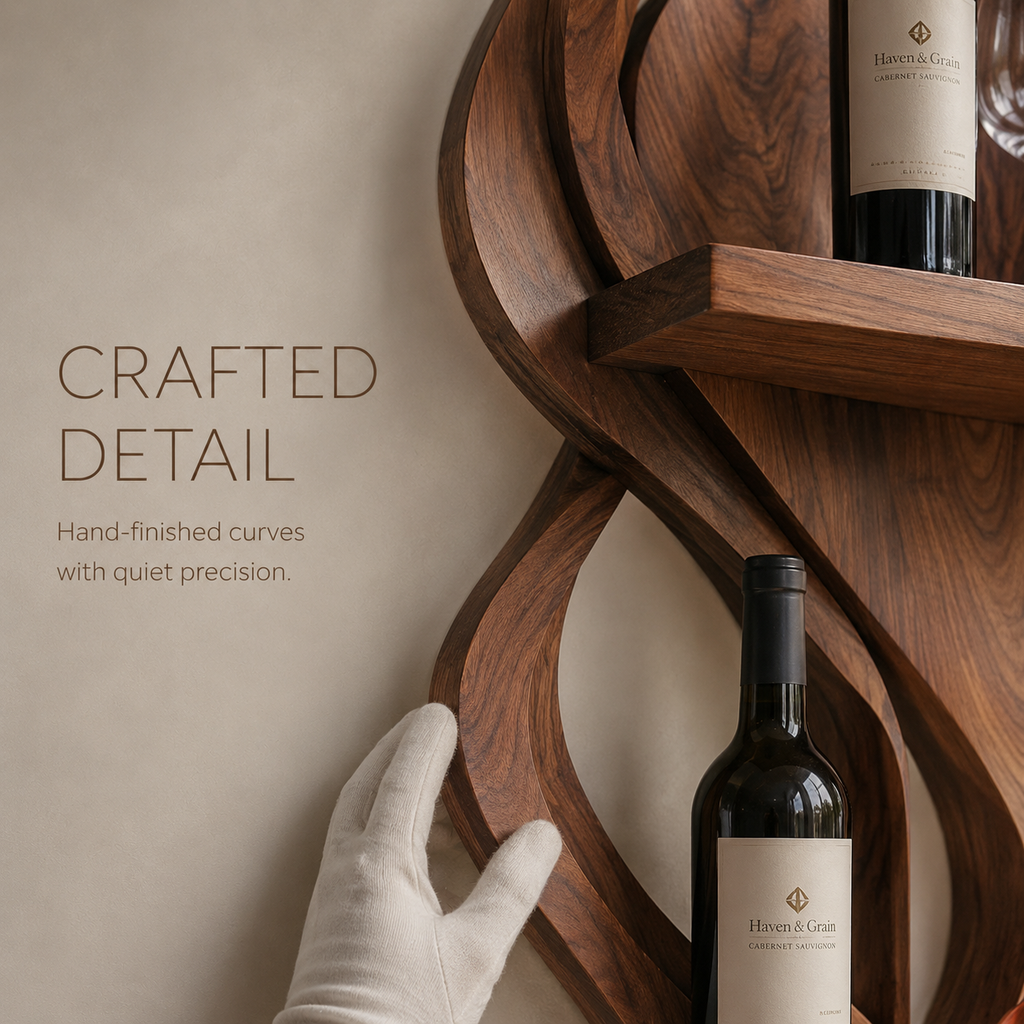 Solid Wood Wall Wine Rack with Glass Holder - Live Edge - product image 06