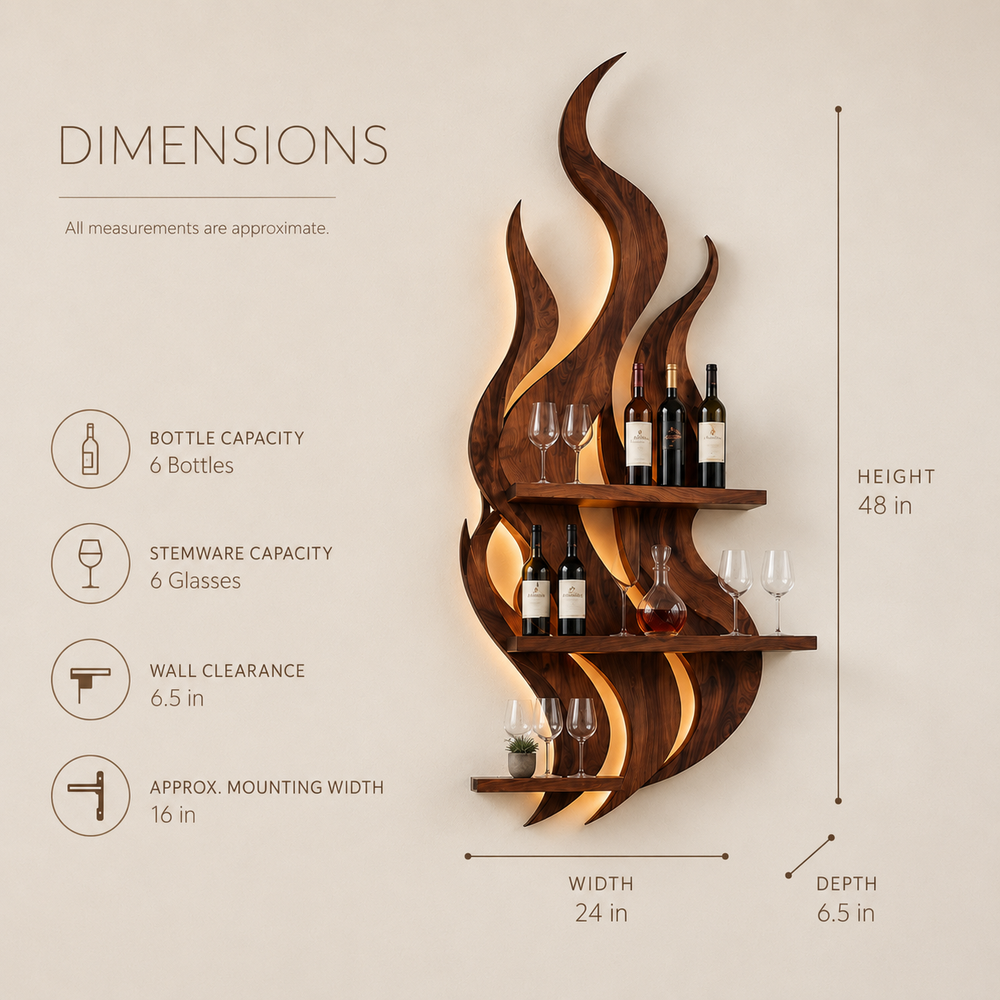 Solid Wood Wall Wine Rack with Glass Holder - Live Edge - product image 08