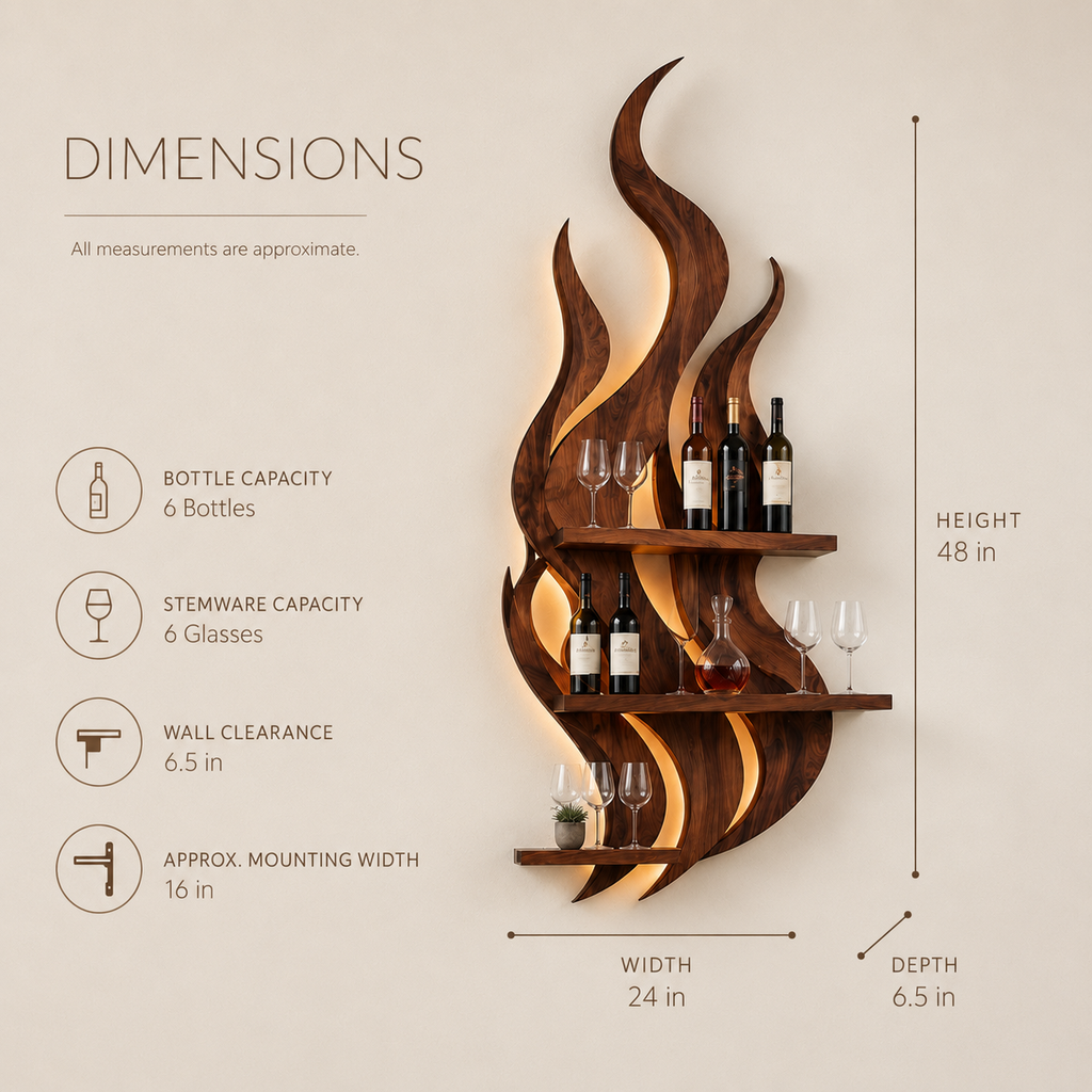 Solid Wood Wall Wine Rack with Glass Holder - Live Edge - product image 08