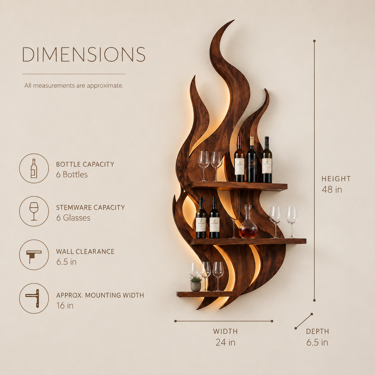 Solid Wood Wall Wine Rack with Glass Holder - Live Edge - product image 08