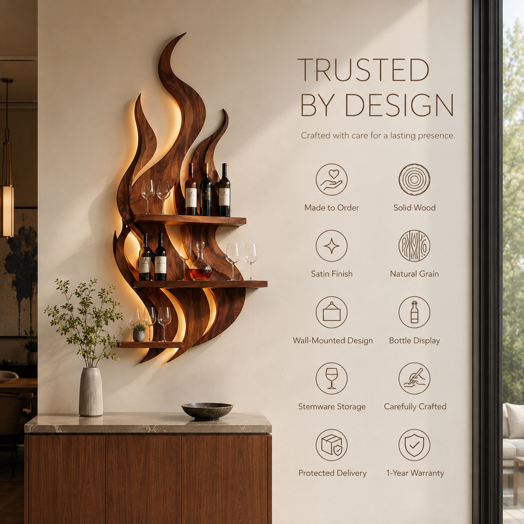 Solid Wood Wall Wine Rack with Glass Holder - Live Edge - product image 09
