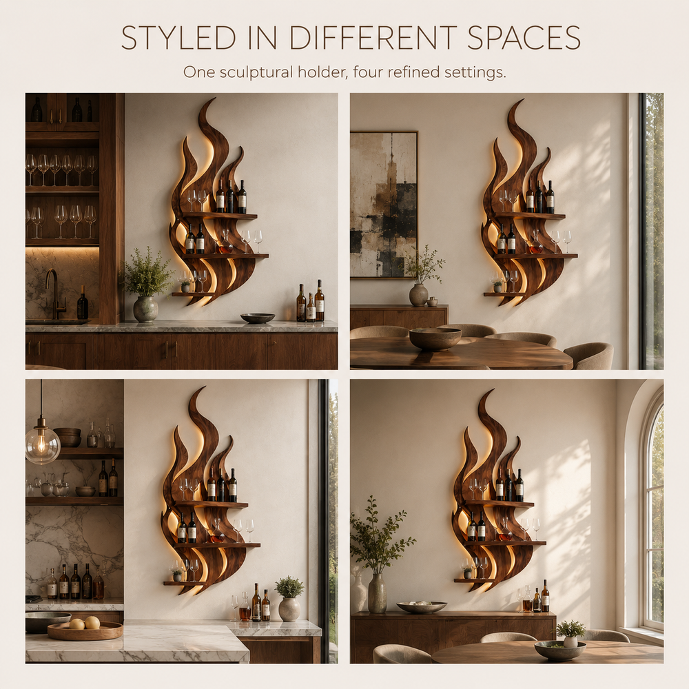 Solid Wood Wall Wine Rack with Glass Holder - Live Edge - product image 10