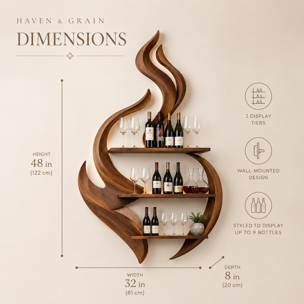 Solid Wood Wall Wine Rack with Glass Holder - Ribbed Wave - product image 08