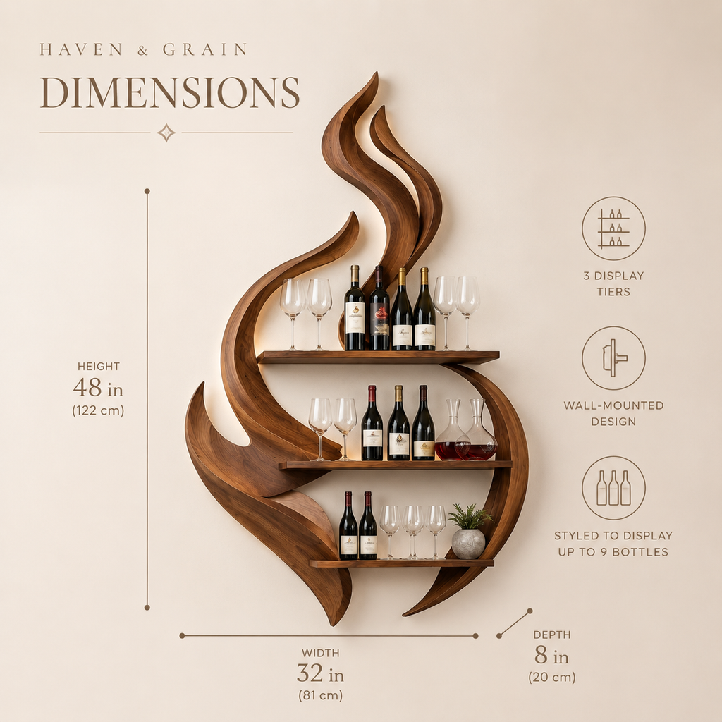 Solid Wood Wall Wine Rack with Glass Holder - Ribbed Wave - product image 08