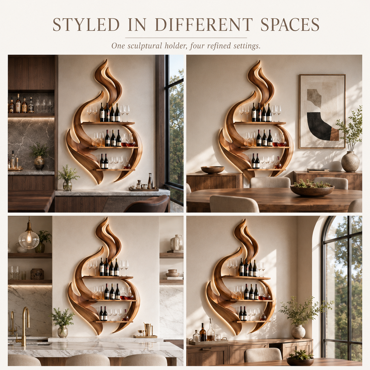 Solid Wood Wall Wine Rack with Glass Holder - Ribbed Wave - product image 10