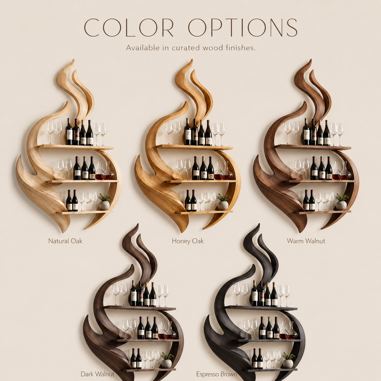 Solid Wood Wall Wine Rack with Glass Holder - Ribbed Wave - product image 11