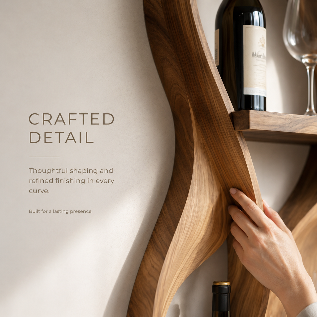Solid Wood Wall Wine Rack with Glass Holder - Wave - product image 06