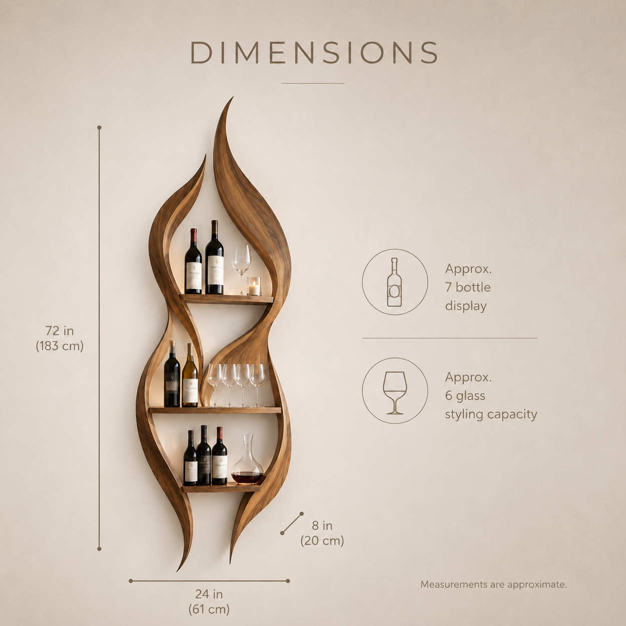 Solid Wood Wall Wine Rack with Glass Holder - Wave - product image 08