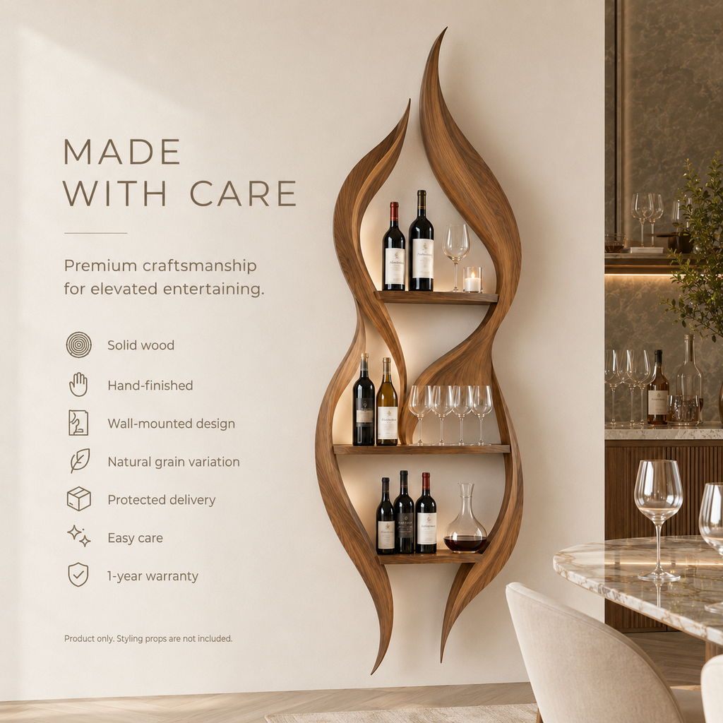 Solid Wood Wall Wine Rack with Glass Holder - Wave - product image 09