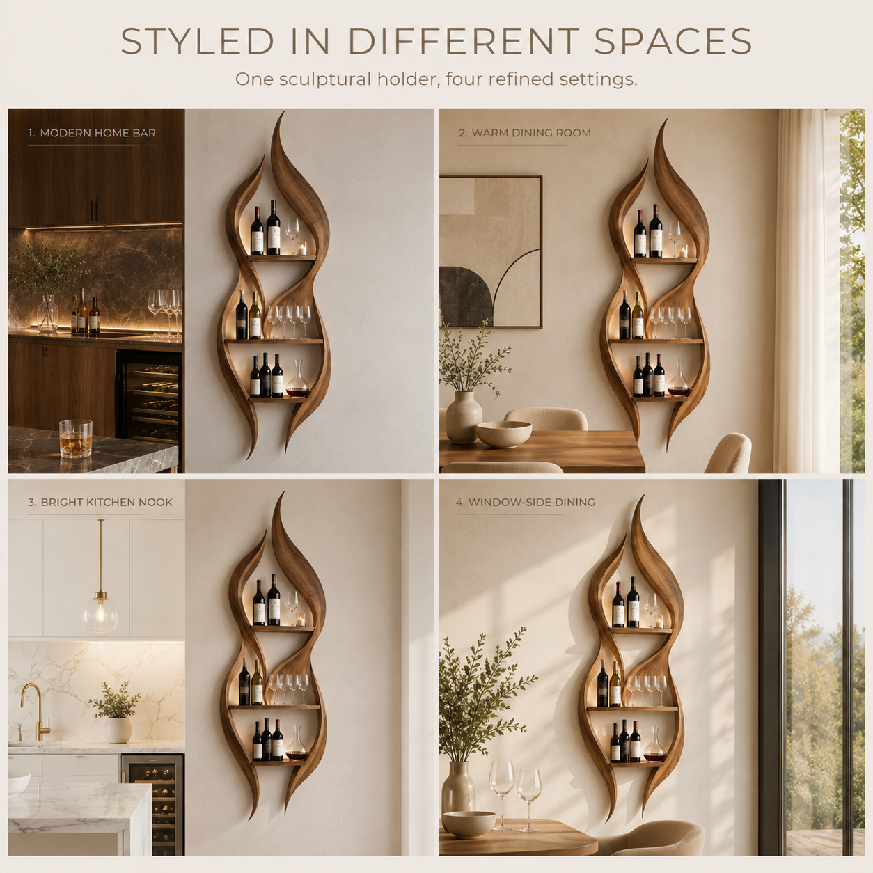 Solid Wood Wall Wine Rack with Glass Holder - Wave - product image 10
