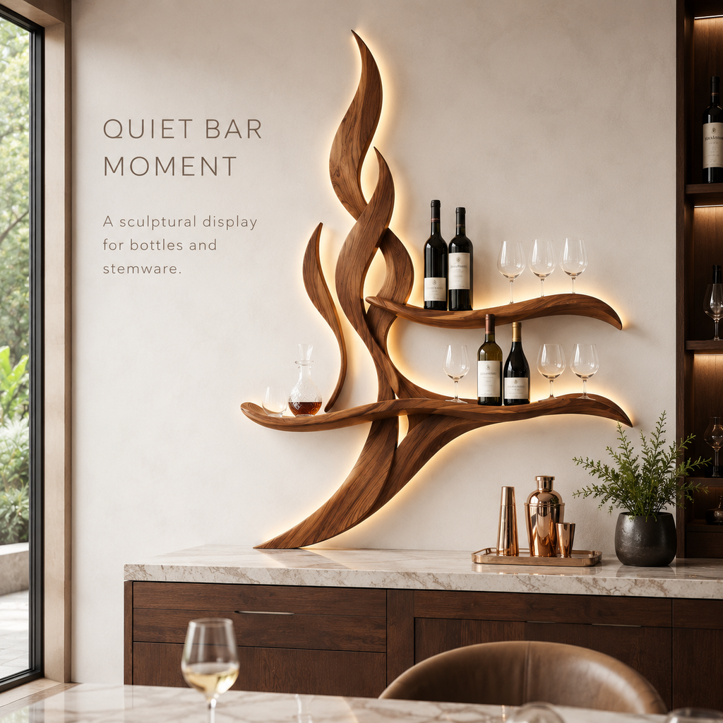 Solid Wood Wall Wine Rack with Glass Holder - Cellular - product image 02