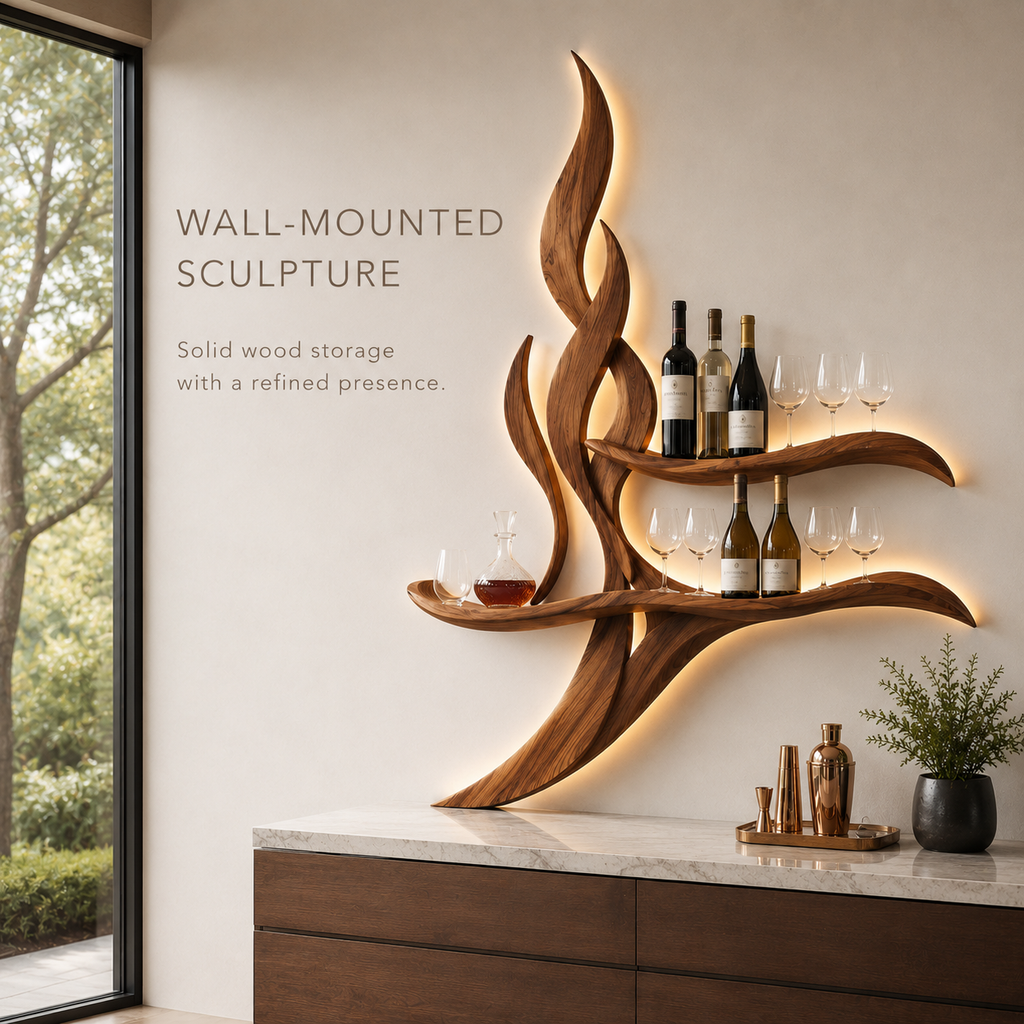 Solid Wood Wall Wine Rack with Glass Holder - Cellular - product image 03