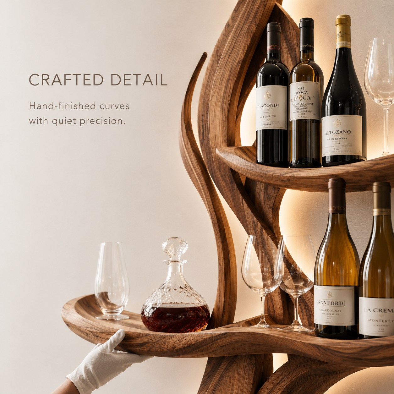 Solid Wood Wall Wine Rack with Glass Holder - Cellular - product image 06