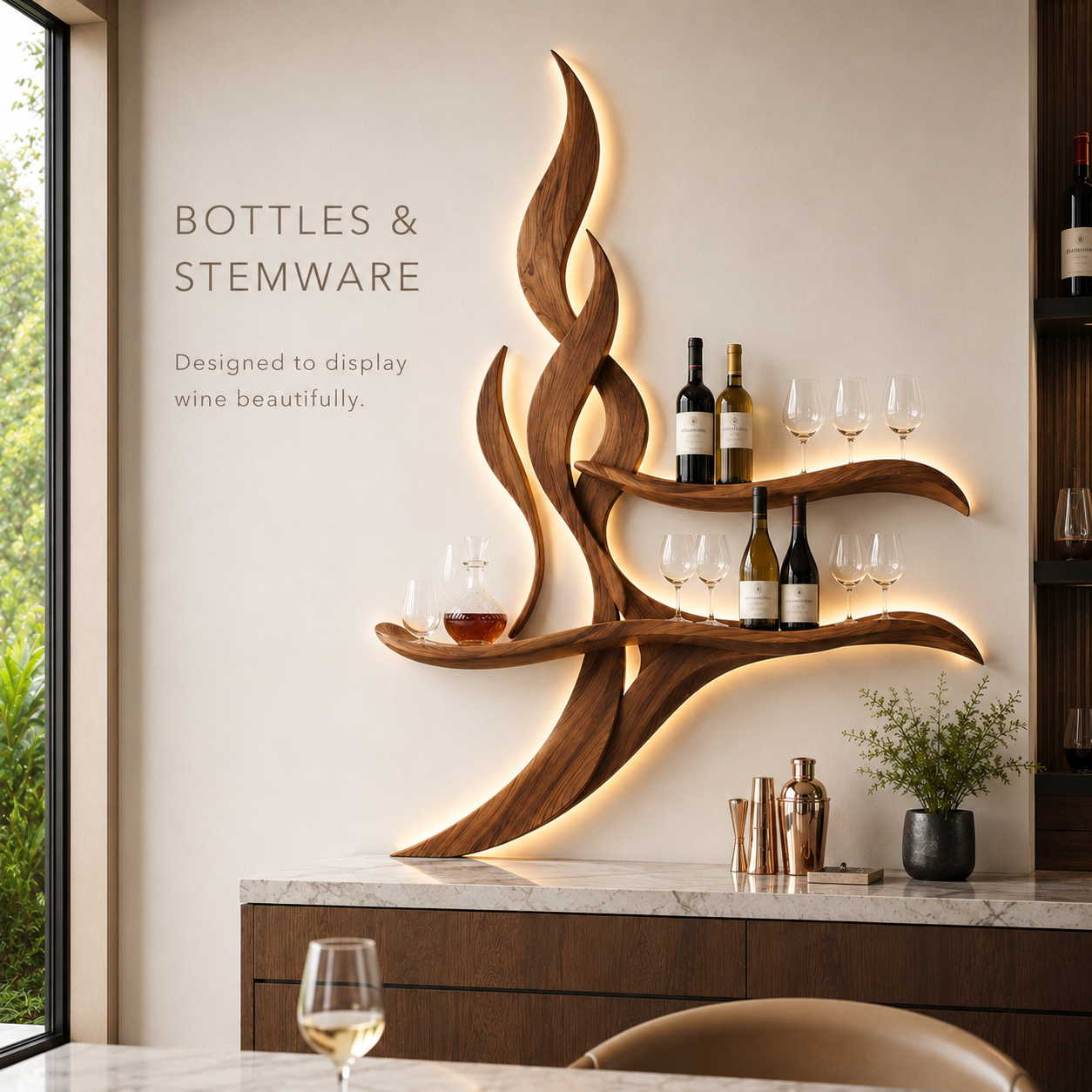 Solid Wood Wall Wine Rack with Glass Holder - Cellular - product image 07