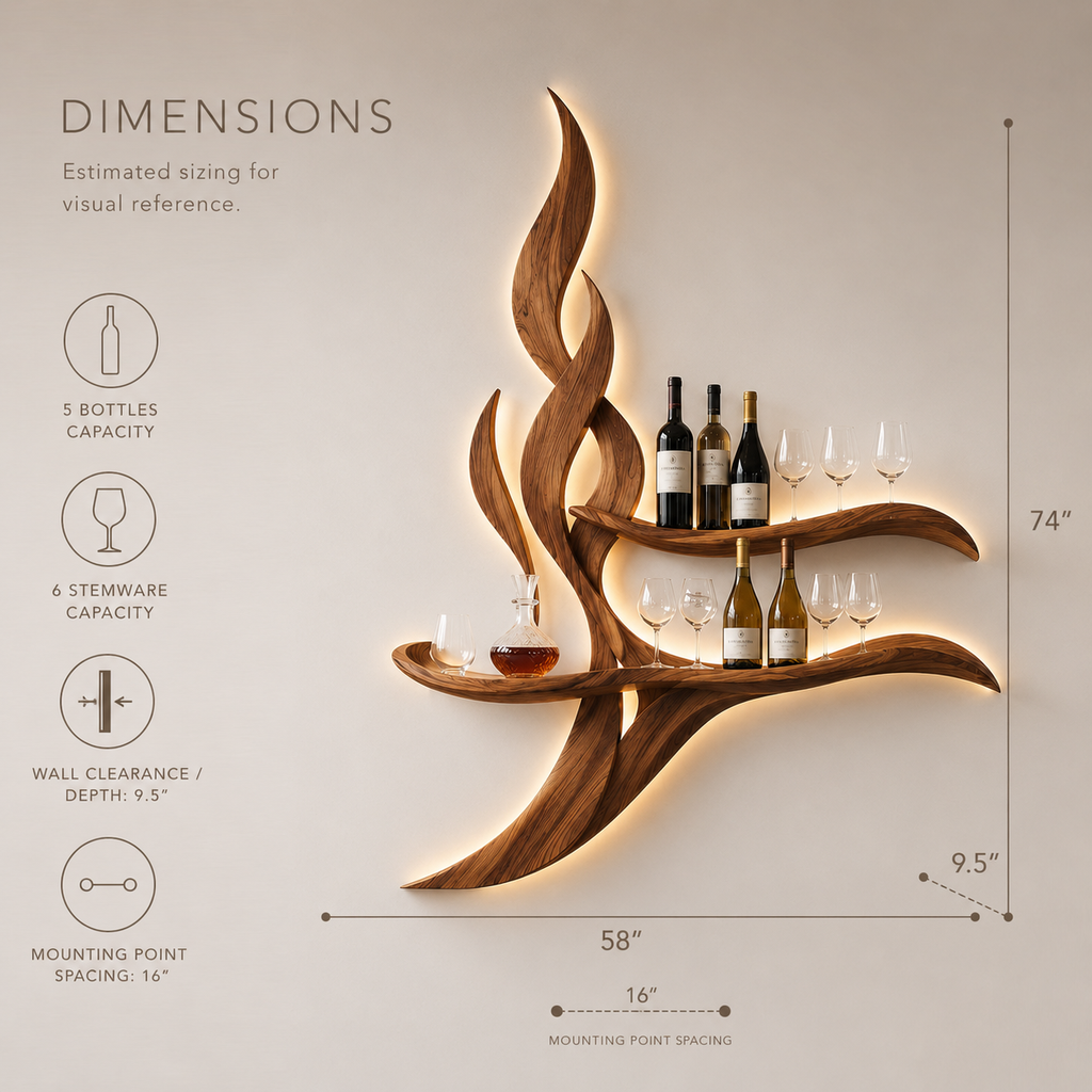 Solid Wood Wall Wine Rack with Glass Holder - Cellular - product image 08